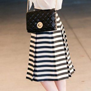 Halogen Black/White Striped Pleated A Line Skirt